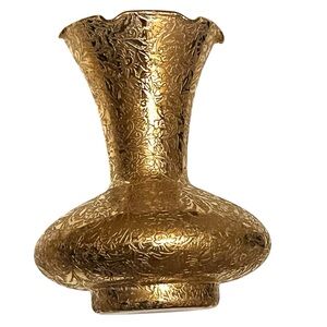 Vtg Glastonbury 22kt Gold Lotus balloon vase ruffled rim 4.75”Elegant Victorian